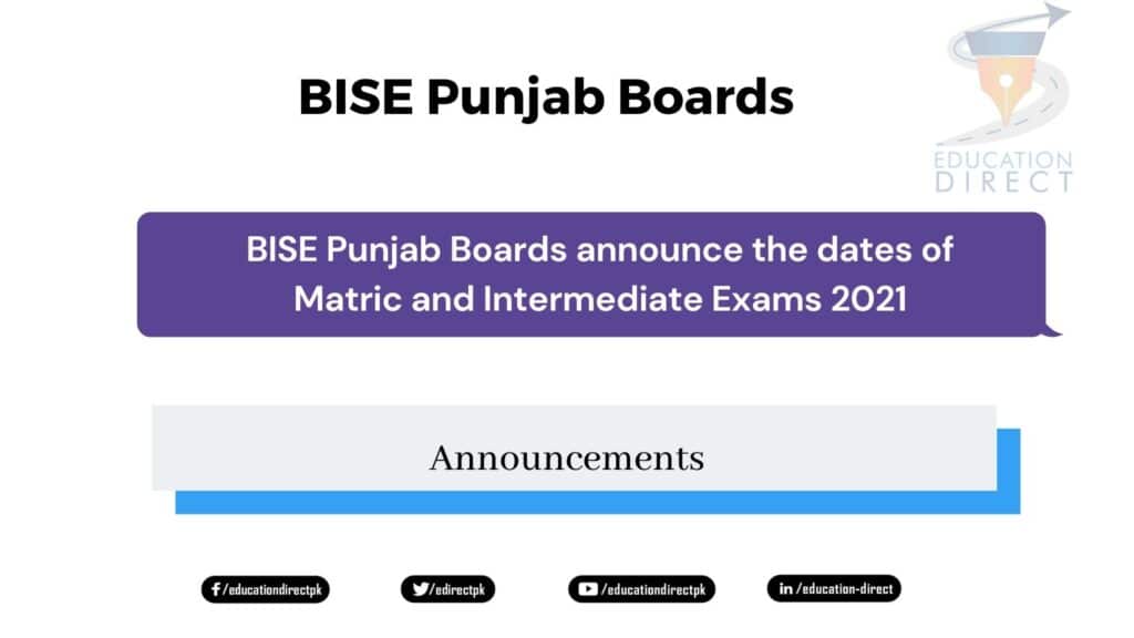 BISE Punjab Boards announce the dates of Matric and Intermediate Exams 2021